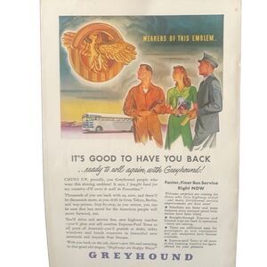 Vintage 1945 Greyhound Bus Wearers of This Emblem Ad Advertisement